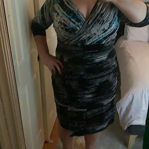 Black, white, teal dress (size 18/20)